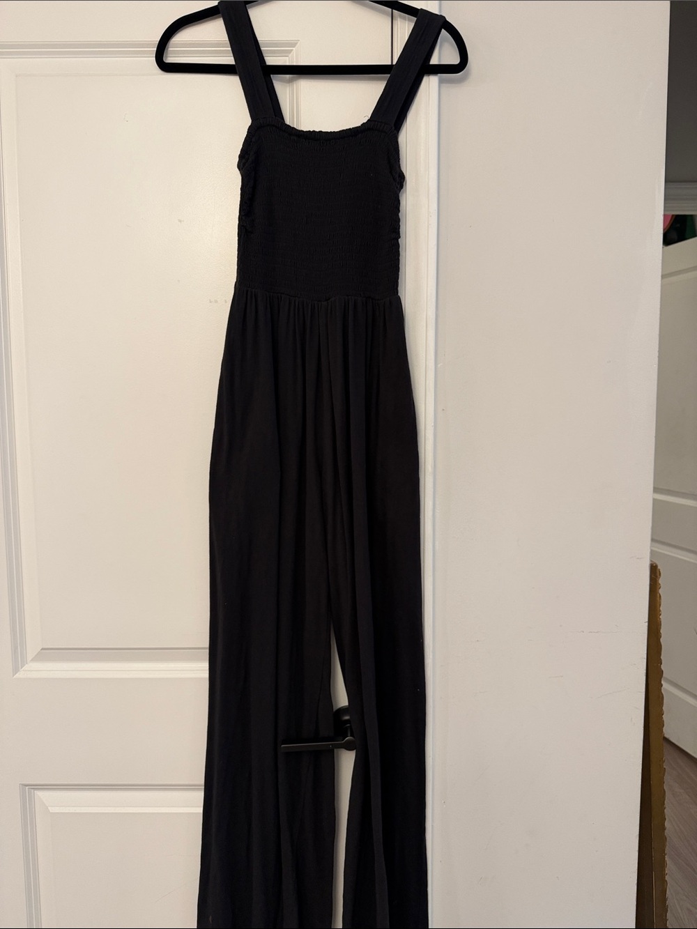 True Craft Black Smocked Wide-Strap Jumpsuit